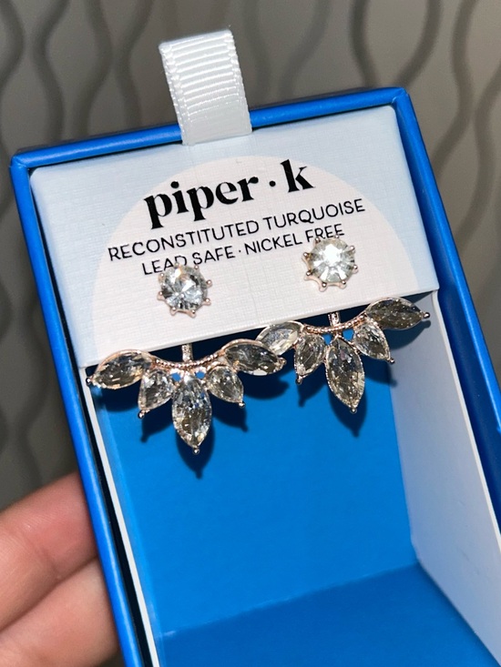 Piper Jewelry - Piper Crystal Leaf Ear Climbers and Studs in Silver Crystal